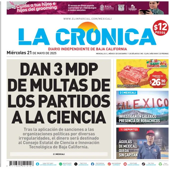 Portada de La Cronica del miércoles, 21 de mayo de 2025