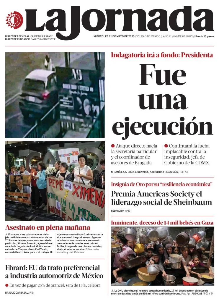 Portada de La Jornada del miércoles, 21 de mayo de 2025