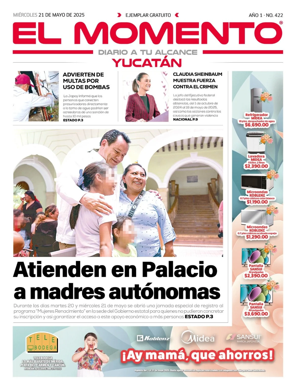 Portada de El Momento Yucatan del miércoles, 21 de mayo de 2025