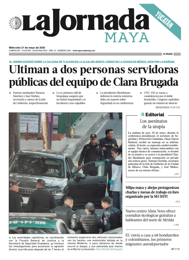 Portada de La Jornada Maya Yucatán del miércoles, 21 de mayo de 2025