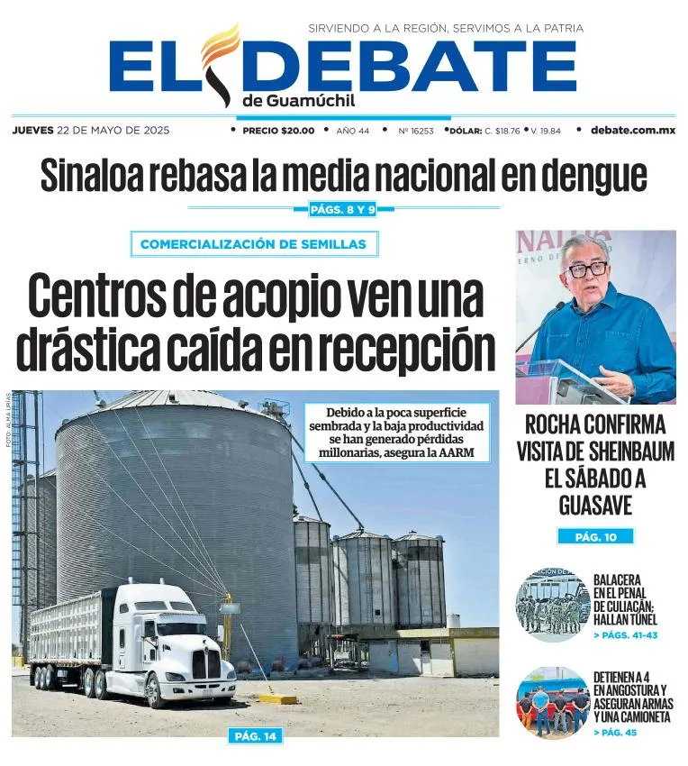 Portada de El Debate de Guamuchil del jueves, 22 de mayo de 2025