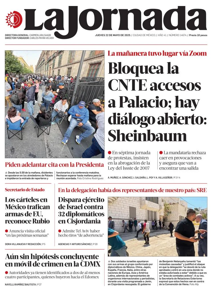 Portada de La Jornada del jueves, 22 de mayo de 2025