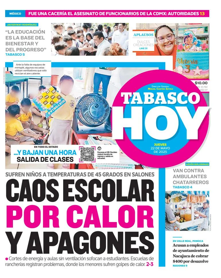 Portada de Tabasco Hoy del jueves, 22 de mayo de 2025