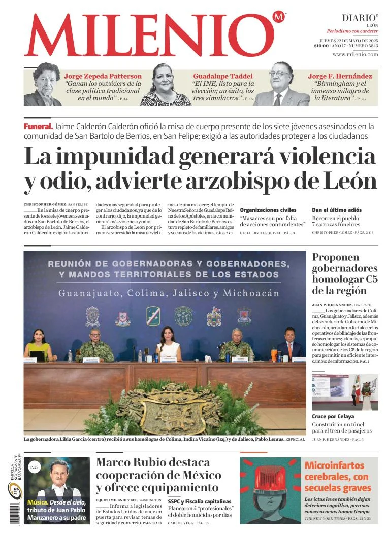 Portada de Milenio Leon del jueves, 22 de mayo de 2025