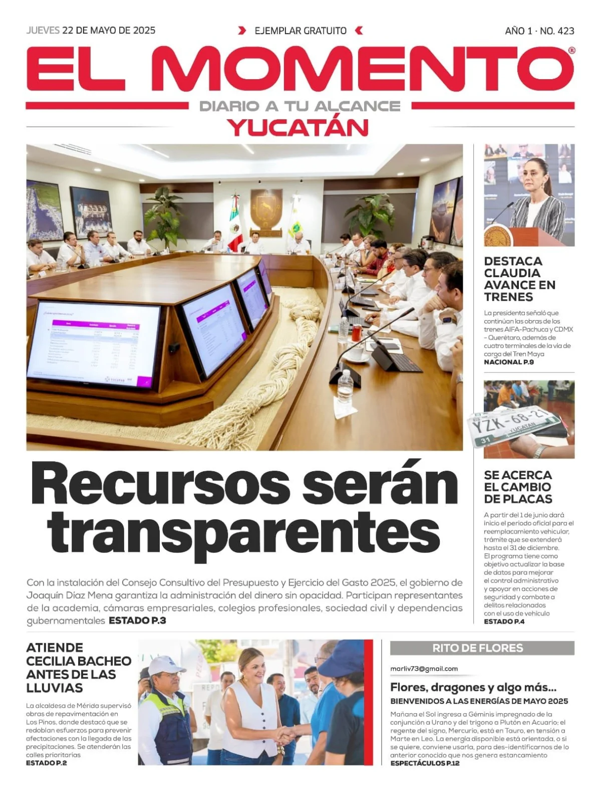 Portada de El Momento Yucatan del jueves, 22 de mayo de 2025