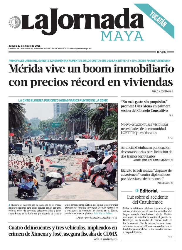 Portada de La Jornada Maya Yucatán del jueves, 22 de mayo de 2025