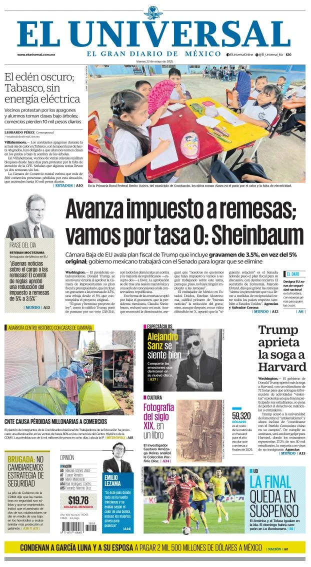 Portada de El Universal