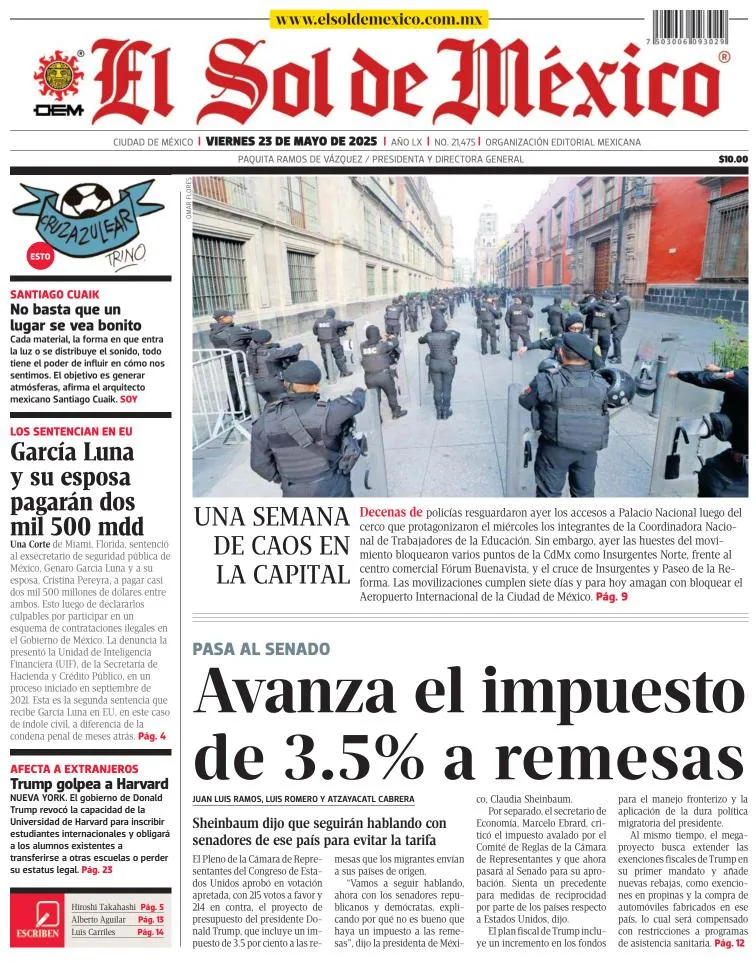 Portada de El Sol de Mexico