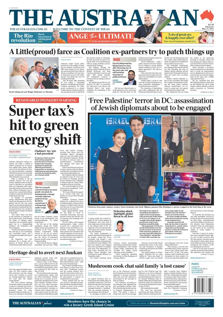 Portada de The Australian del viernes, 23 de mayo de 2025