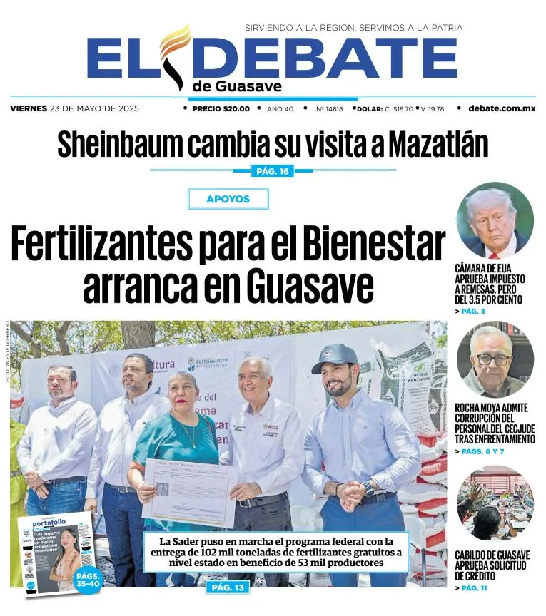 Portada de El Debate de Guasave del viernes, 23 de mayo de 2025