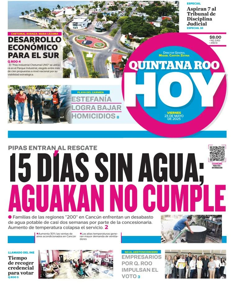 Portada de Quintana Roo Hoy del viernes, 23 de mayo de 2025