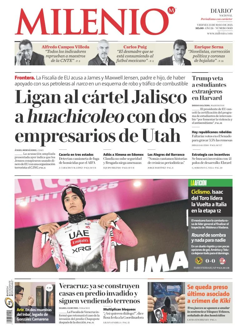 Portada de Milenio del viernes, 23 de mayo de 2025