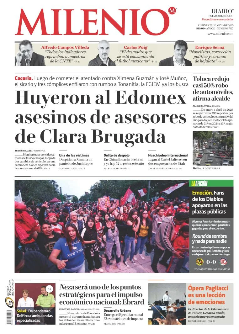 Portada de Milenio Edo de Mexico del viernes, 23 de mayo de 2025