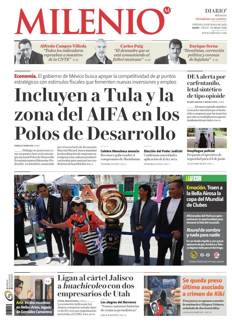 Portada de Milenio Hidalgo del viernes, 23 de mayo de 2025