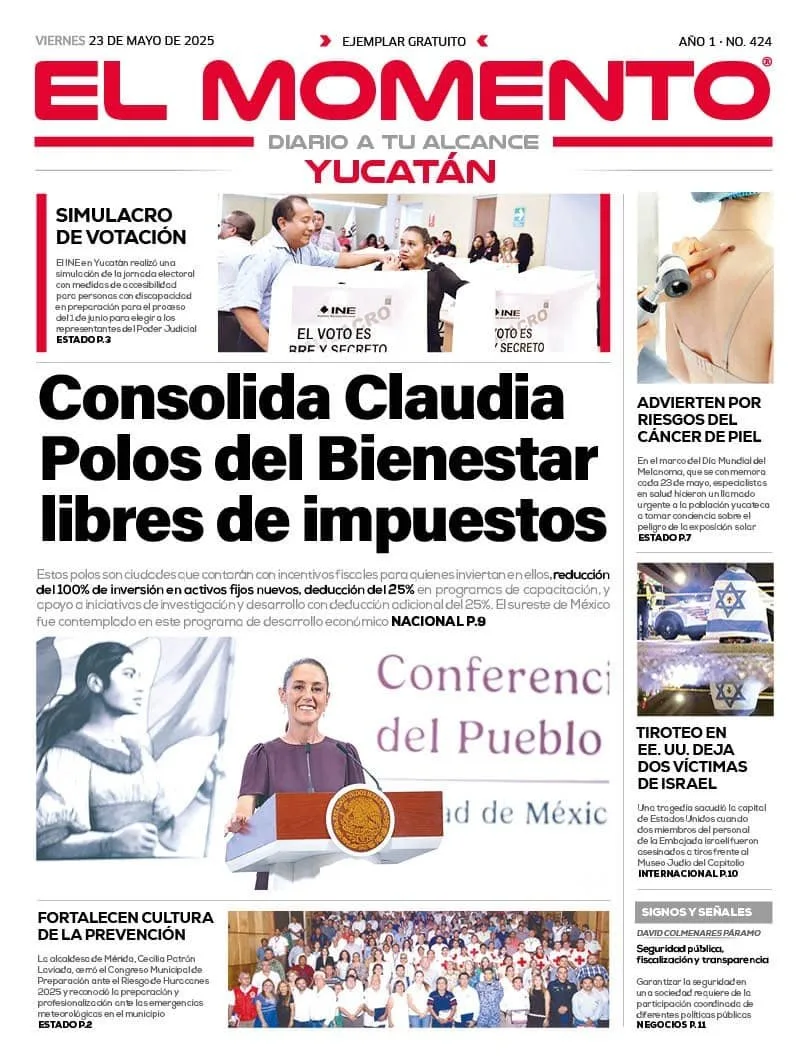 Portada de El Momento Yucatan del viernes, 23 de mayo de 2025