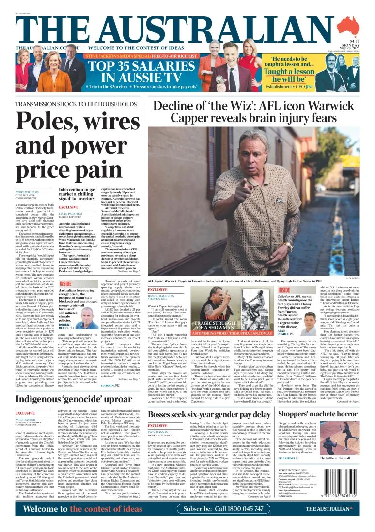 Portada de The Australian del lunes, 26 de mayo de 2025