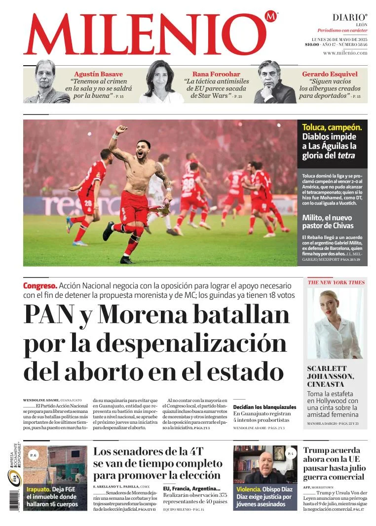 Portada de Milenio Leon del lunes, 26 de mayo de 2025