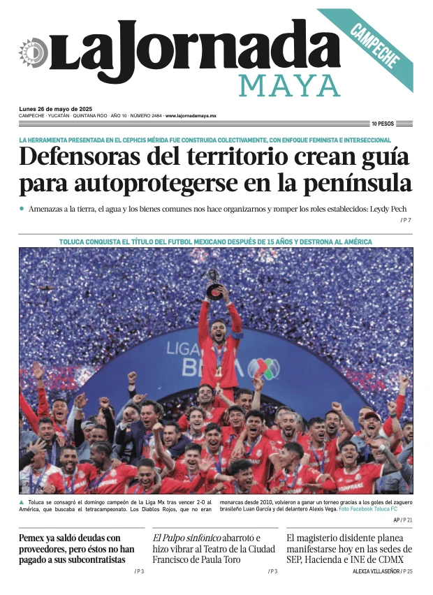 Portada de La Jornada Maya Campeche del lunes, 26 de mayo de 2025