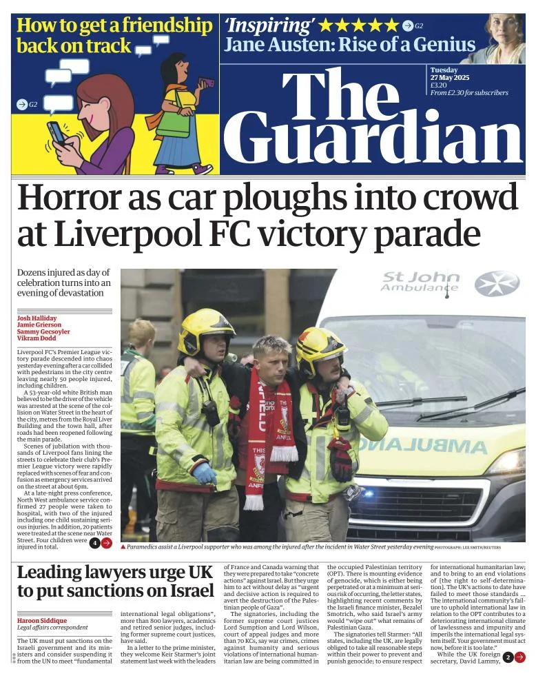 Portada de The Guardian (reino Unido)