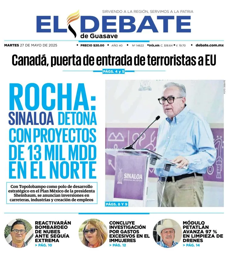 Portada de El Debate de Guasave del martes, 27 de mayo de 2025