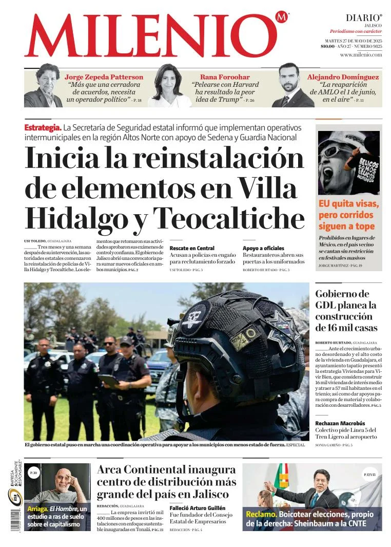 Portada de Milenio Jalisco del martes, 27 de mayo de 2025