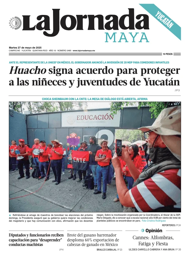 Portada de La Jornada Maya Yucatán del martes, 27 de mayo de 2025