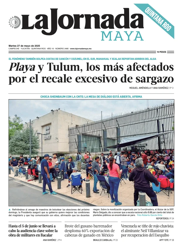 Portada de La Jornada Maya Quintana Roo del martes, 27 de mayo de 2025
