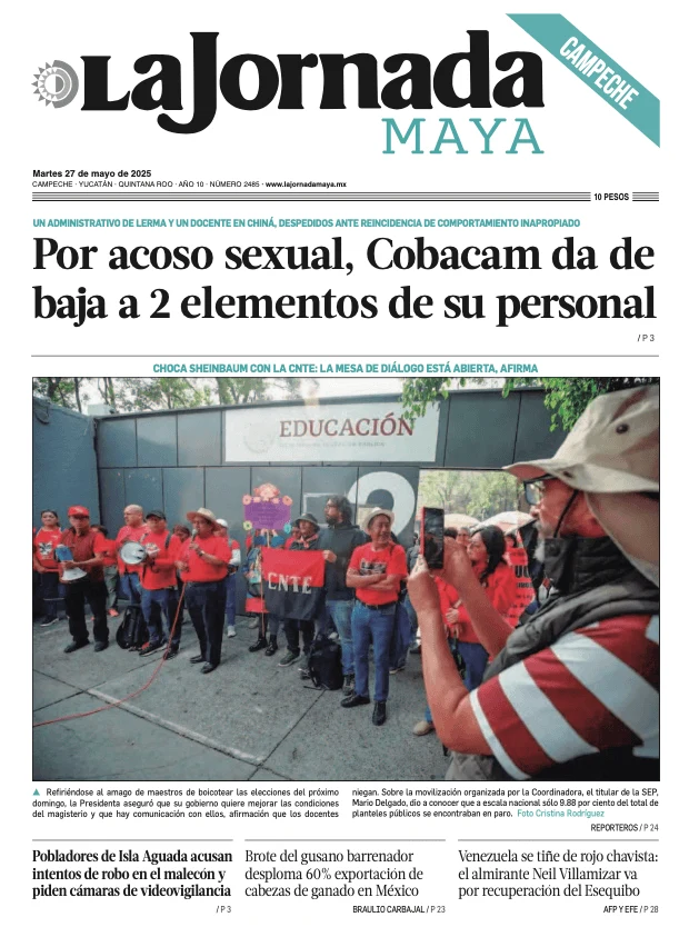 Portada de La Jornada Maya Campeche del martes, 27 de mayo de 2025