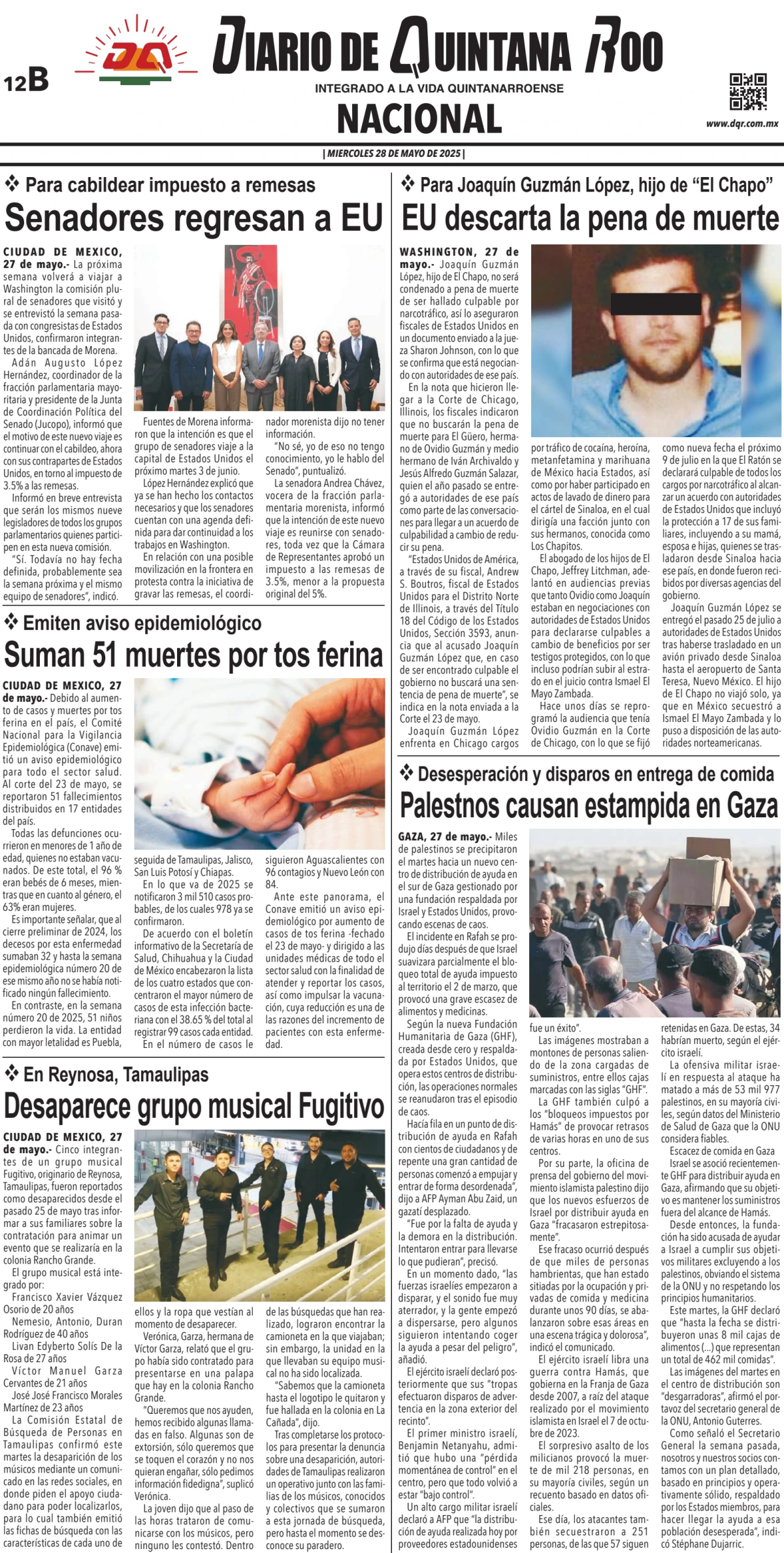 Portada de Diario de Quintana Roo (contra Portada)