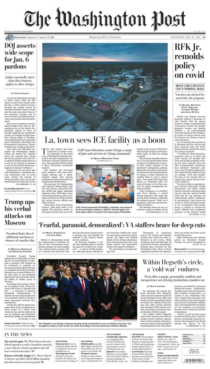 Portada de The Washington Post del miércoles, 28 de mayo de 2025