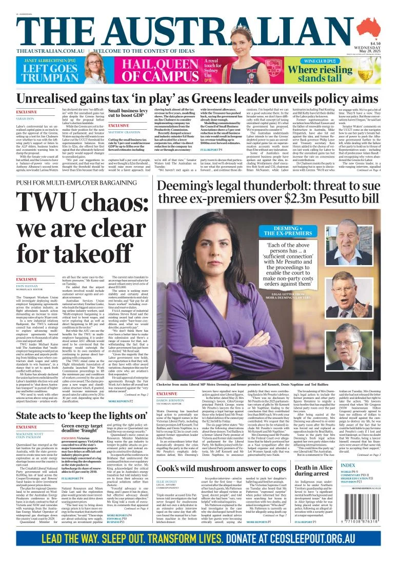 Portada de The Australian del miércoles, 28 de mayo de 2025