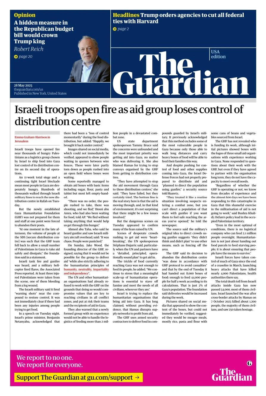 Portada de The Guardian (usa) del miércoles, 28 de mayo de 2025