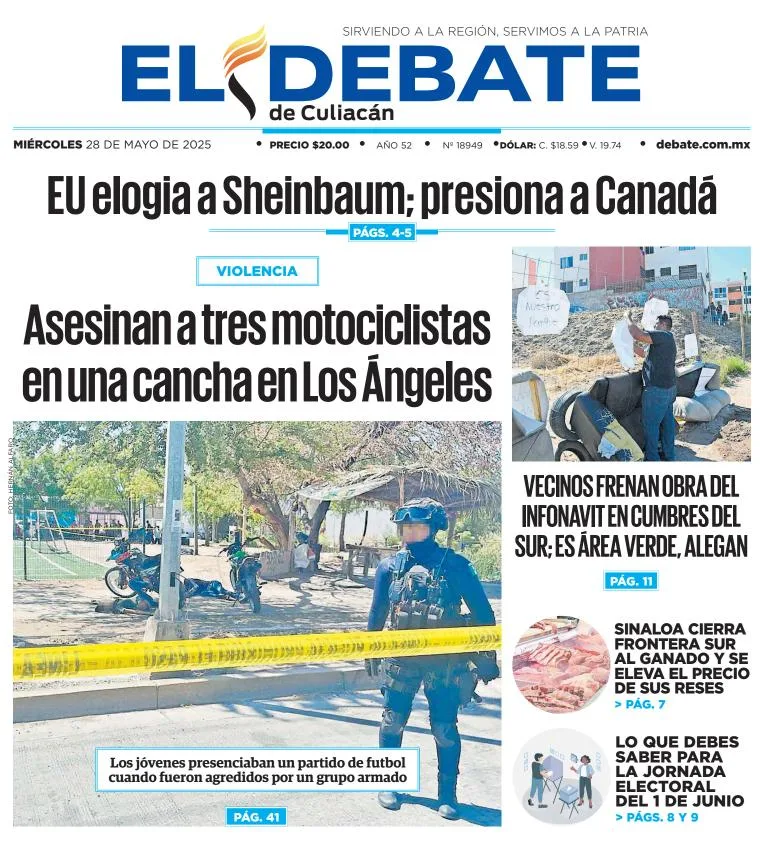 Portada de El Debate de Culiacan del miércoles, 28 de mayo de 2025