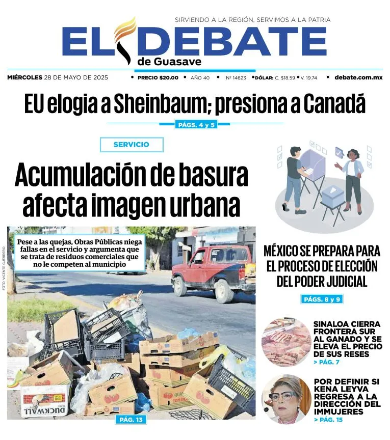 Portada de El Debate de Guasave del miércoles, 28 de mayo de 2025