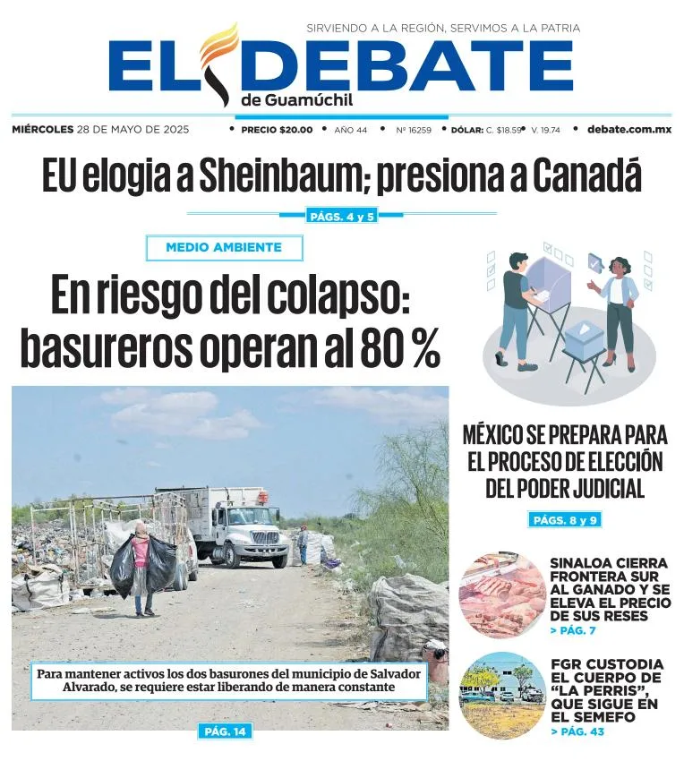Portada de El Debate de Guamuchil del miércoles, 28 de mayo de 2025