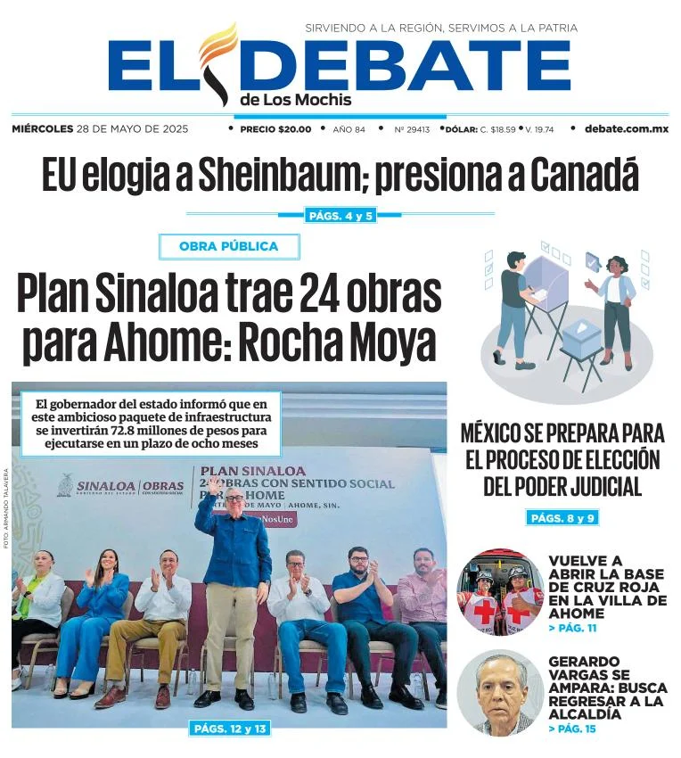 Portada de El Debate de los Mochis del miércoles, 28 de mayo de 2025