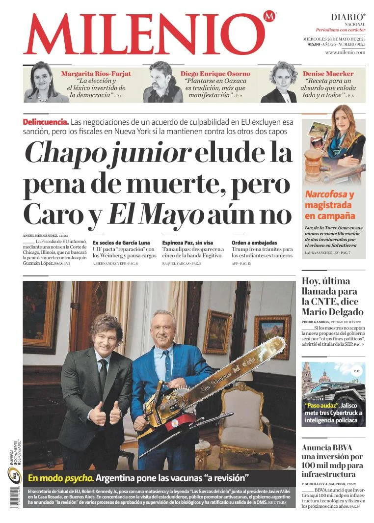 Portada de Milenio del miércoles, 28 de mayo de 2025