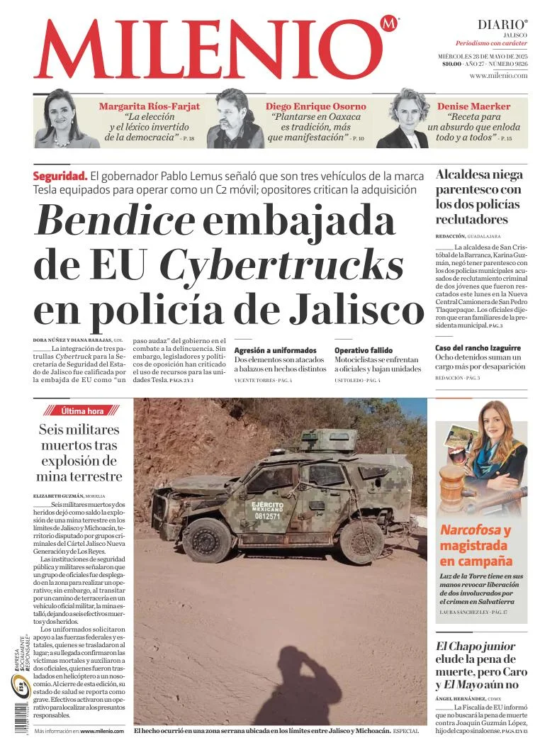 Portada de Milenio Jalisco del miércoles, 28 de mayo de 2025