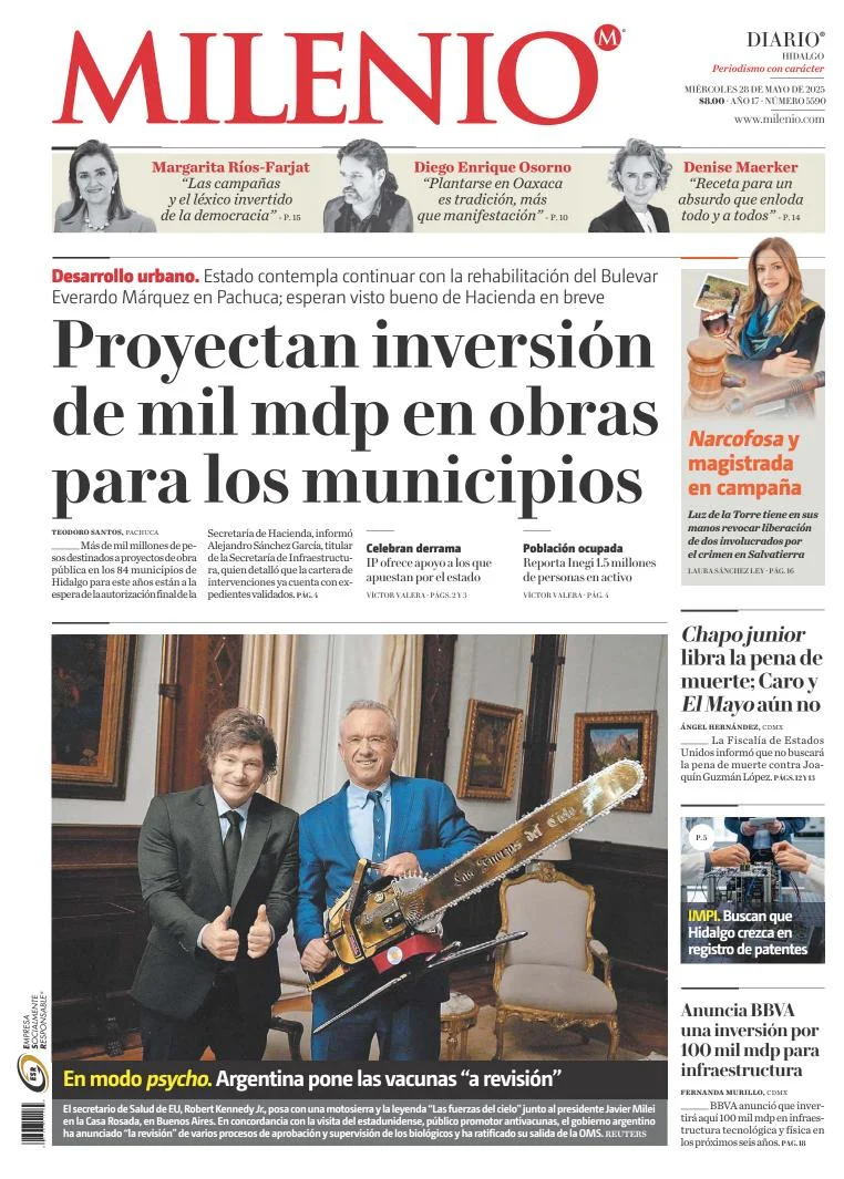 Portada de Milenio Hidalgo del miércoles, 28 de mayo de 2025