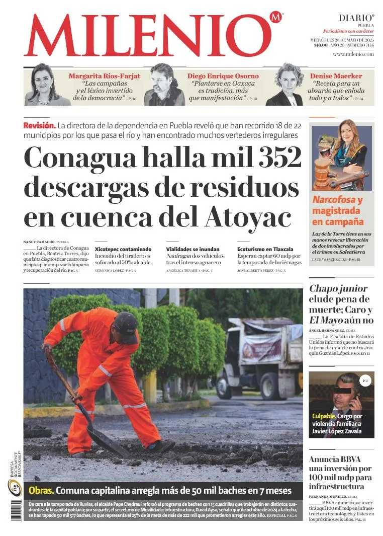 Portada de Milenio Puebla del miércoles, 28 de mayo de 2025