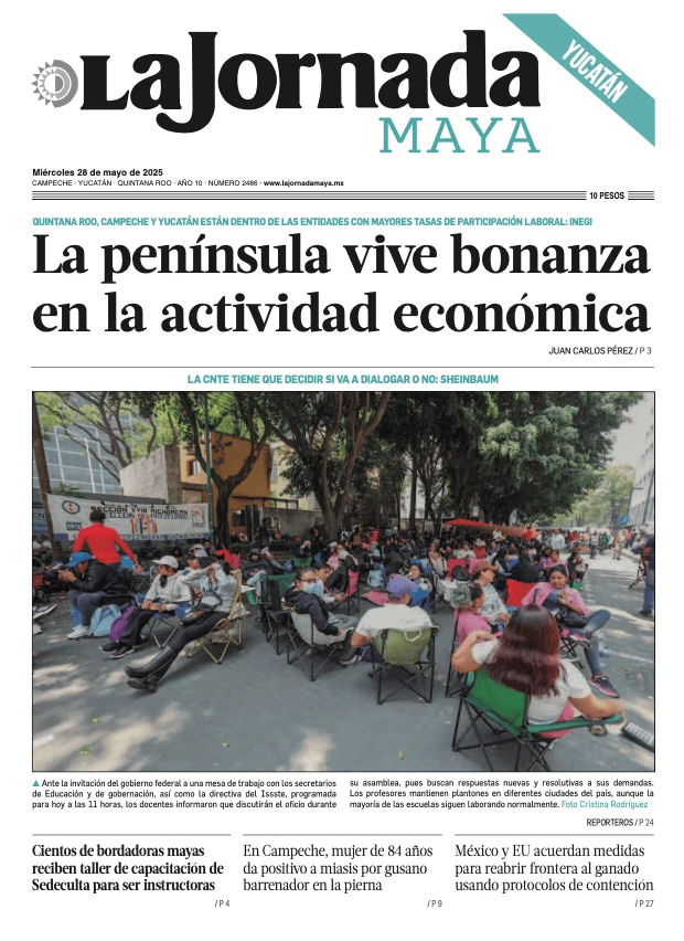 Portada de La Jornada Maya Yucatán del miércoles, 28 de mayo de 2025