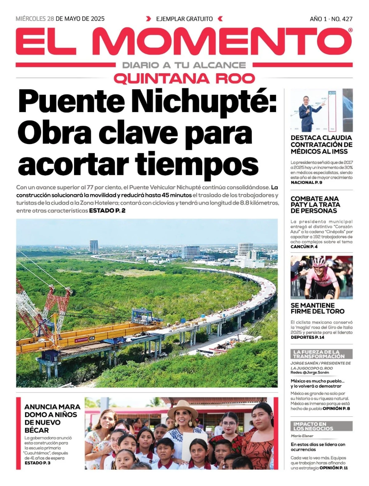 Portada de El Momento Quintana Roo del miércoles, 28 de mayo de 2025