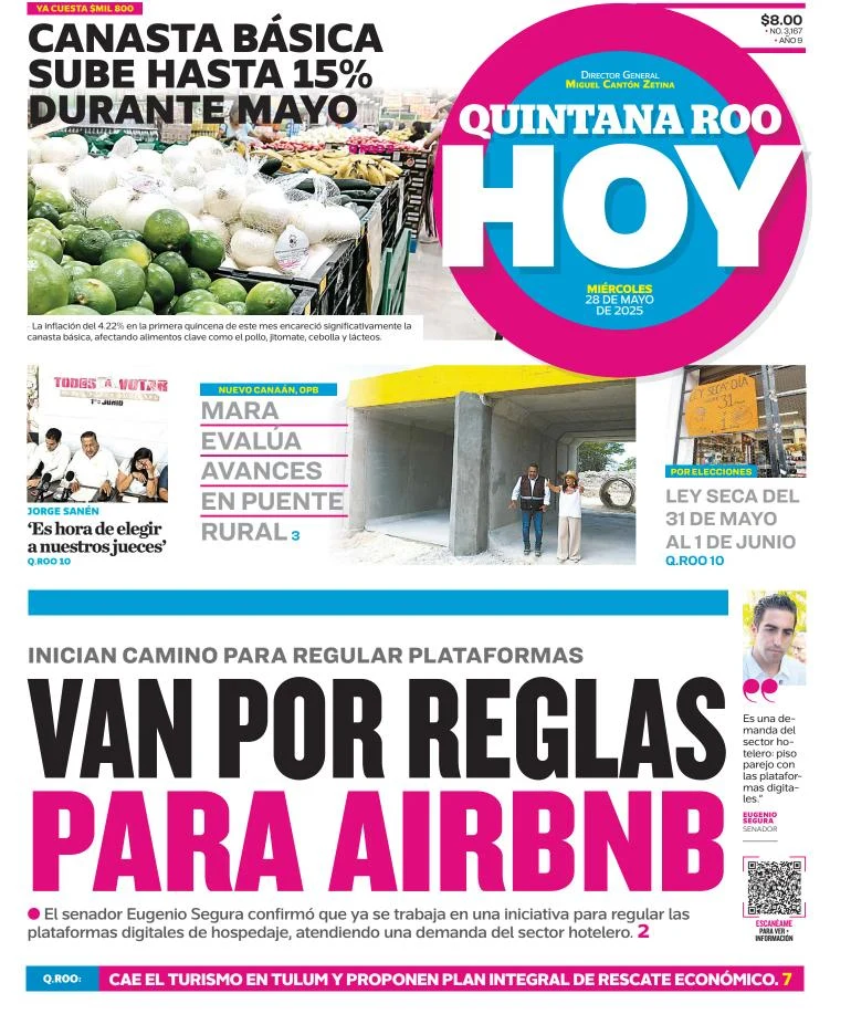 Portada de Quintana Roo Hoy del miércoles, 28 de mayo de 2025