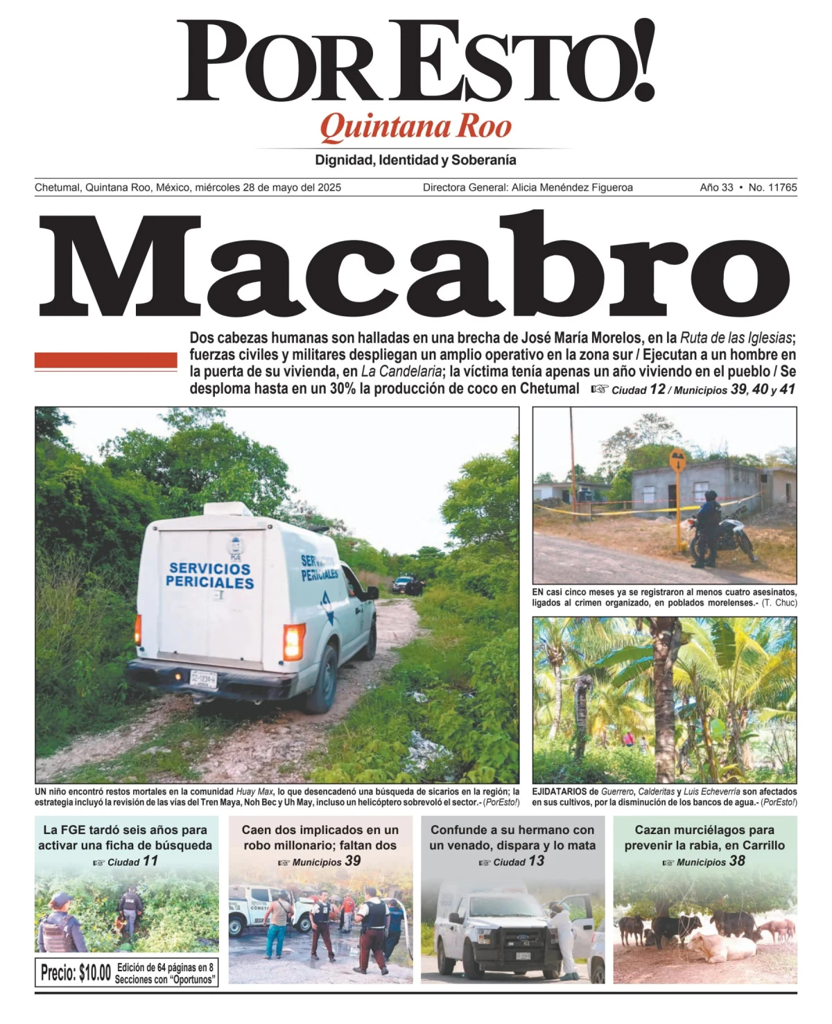 Portada de Por Esto (quintana Roo Chetumal) del miércoles, 28 de mayo de 2025