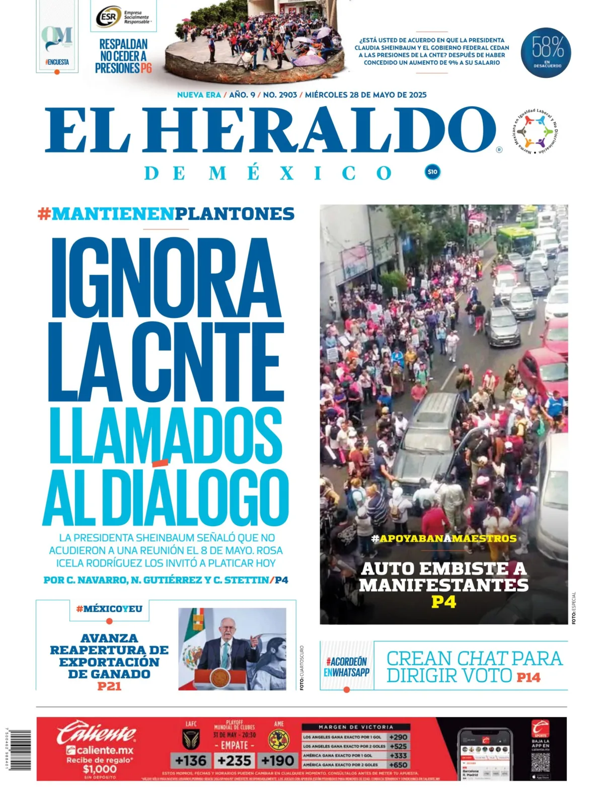 Portada de El Heraldo de Mexico del miércoles, 28 de mayo de 2025