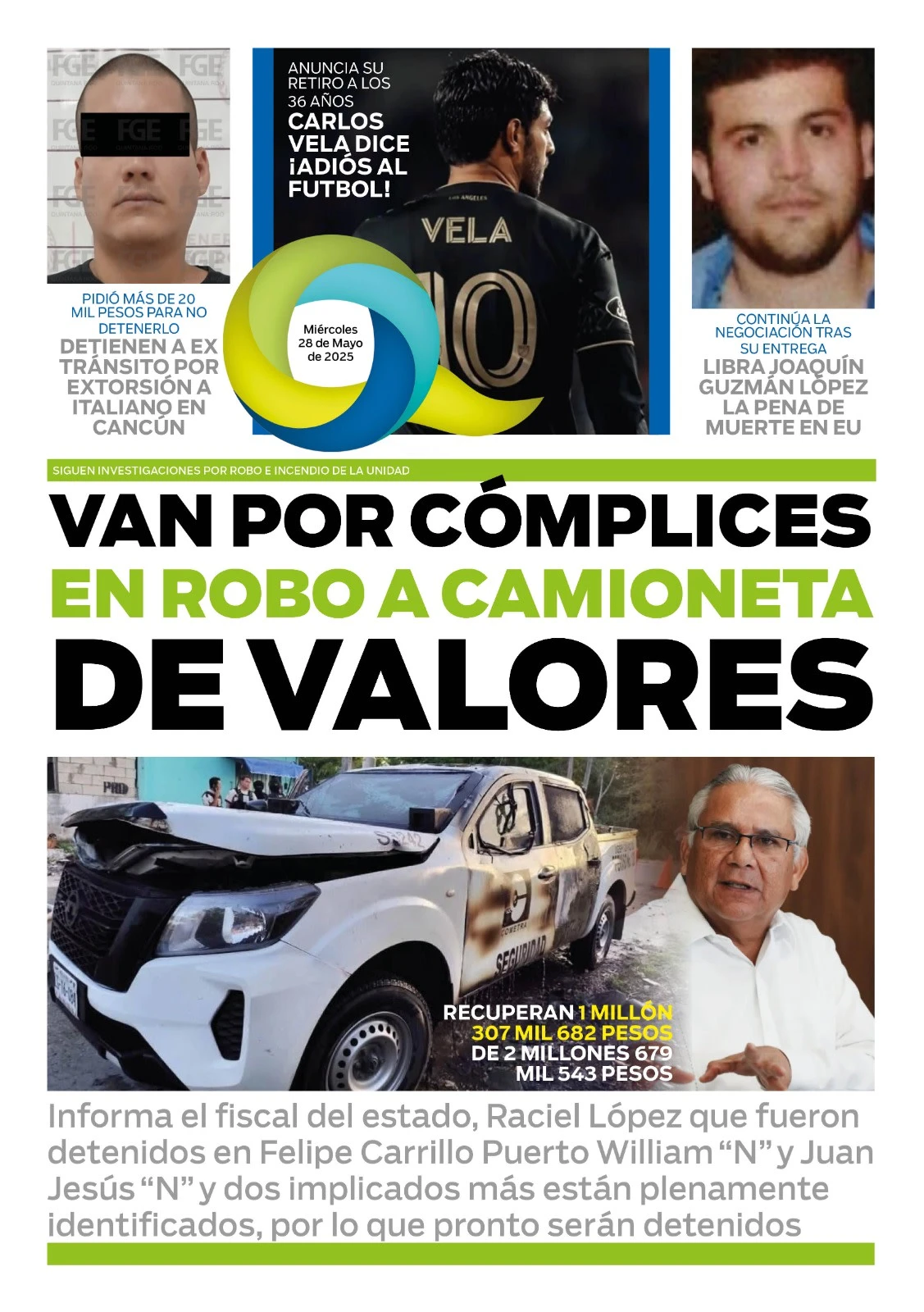 Portada de El Quintana Roo (contraportada) del miércoles, 28 de mayo de 2025
