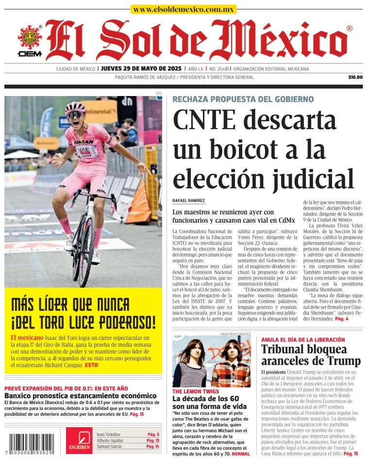 Portada de El Sol de Mexico