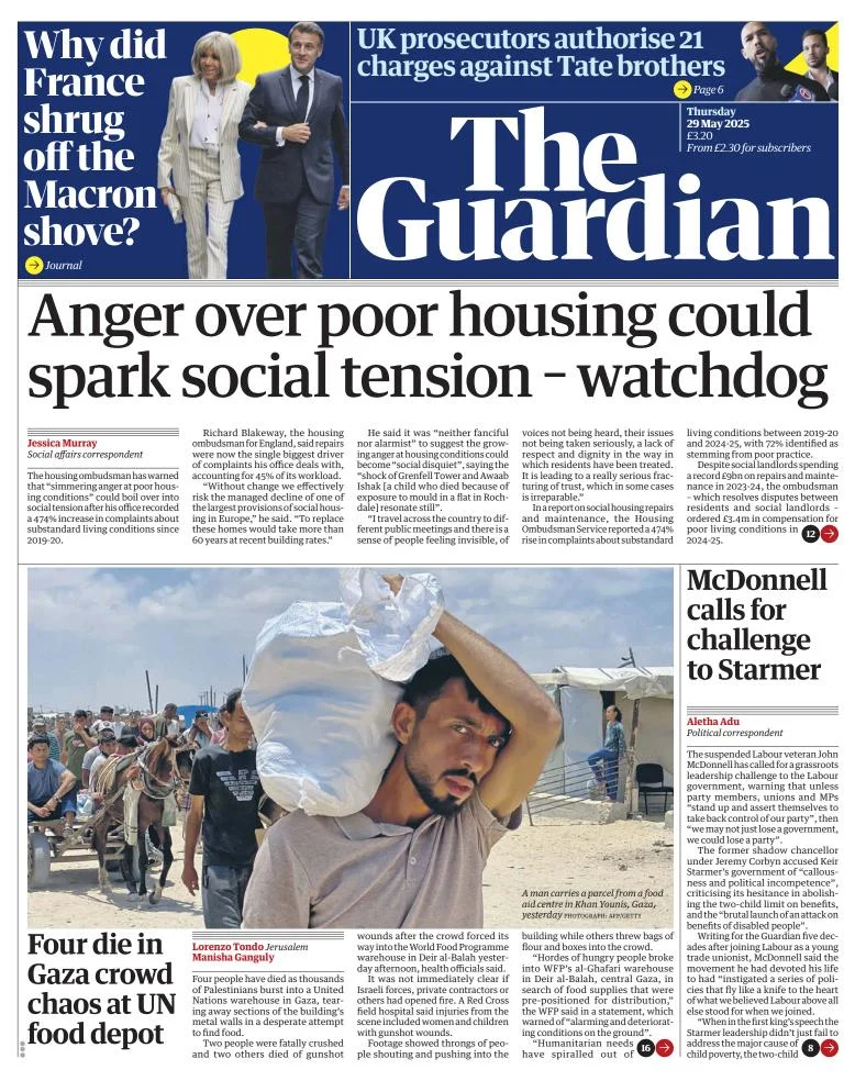 Portada de The Guardian (reino Unido) del jueves, 29 de mayo de 2025