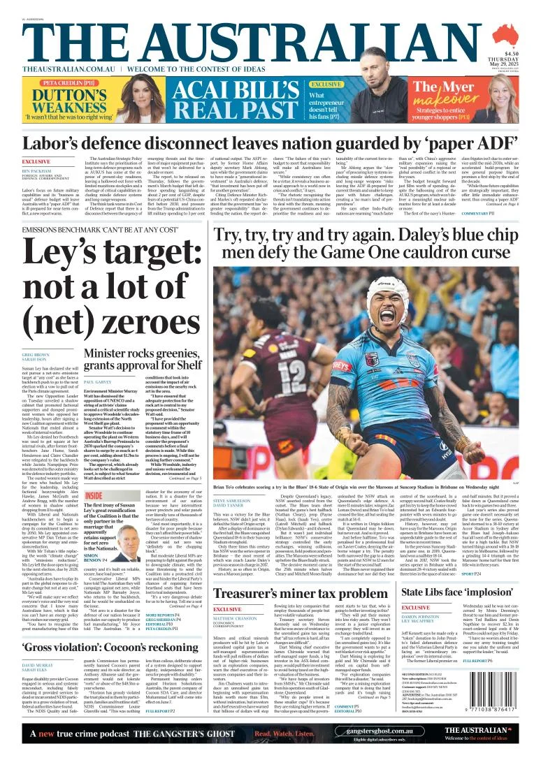 Portada de The Australian del jueves, 29 de mayo de 2025