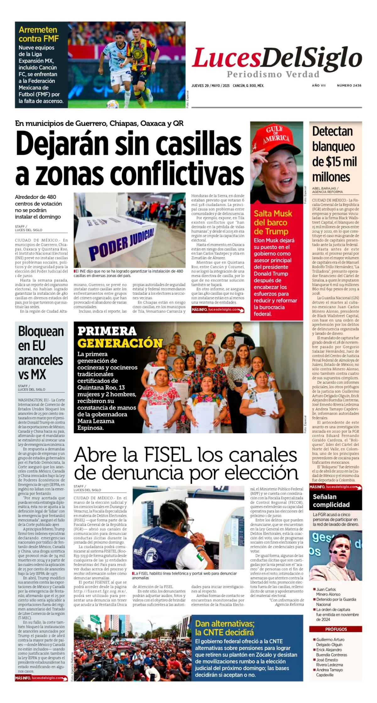 Portada de Luces del Siglo del jueves, 29 de mayo de 2025